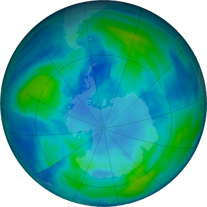 Antarctic ozone map for 01 May 2022